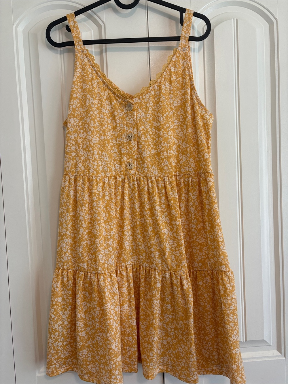 Blu Pepper Yellow Floral Tiered Sundress with Buttons
